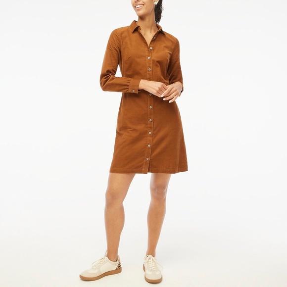 New JCREW Size 2 Long-Sleeve Button-Up Corduroy Mini Dress Vintage Brandy CB955 - Picture 2 of 5